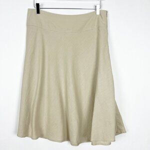 Merona Midi Skirt Women's Size 8 Khaki 100% Linen Flared A-Line Classic Neutral